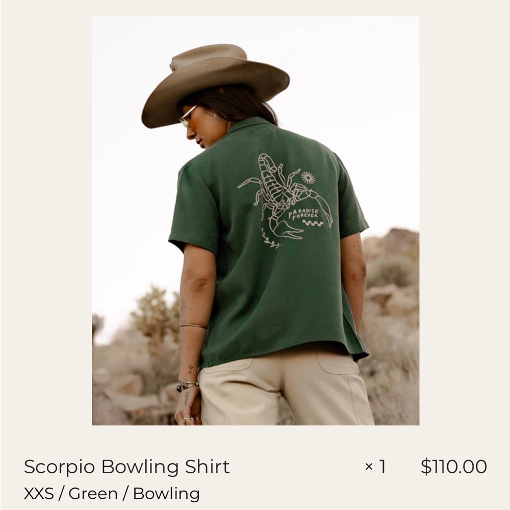 NWT P&Co women’s XXS Scorpio/ Paradise Forever Bowling Shirt.